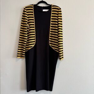 Exclusively Misook Striped Black Gold Dress Elegant Formal Festive L